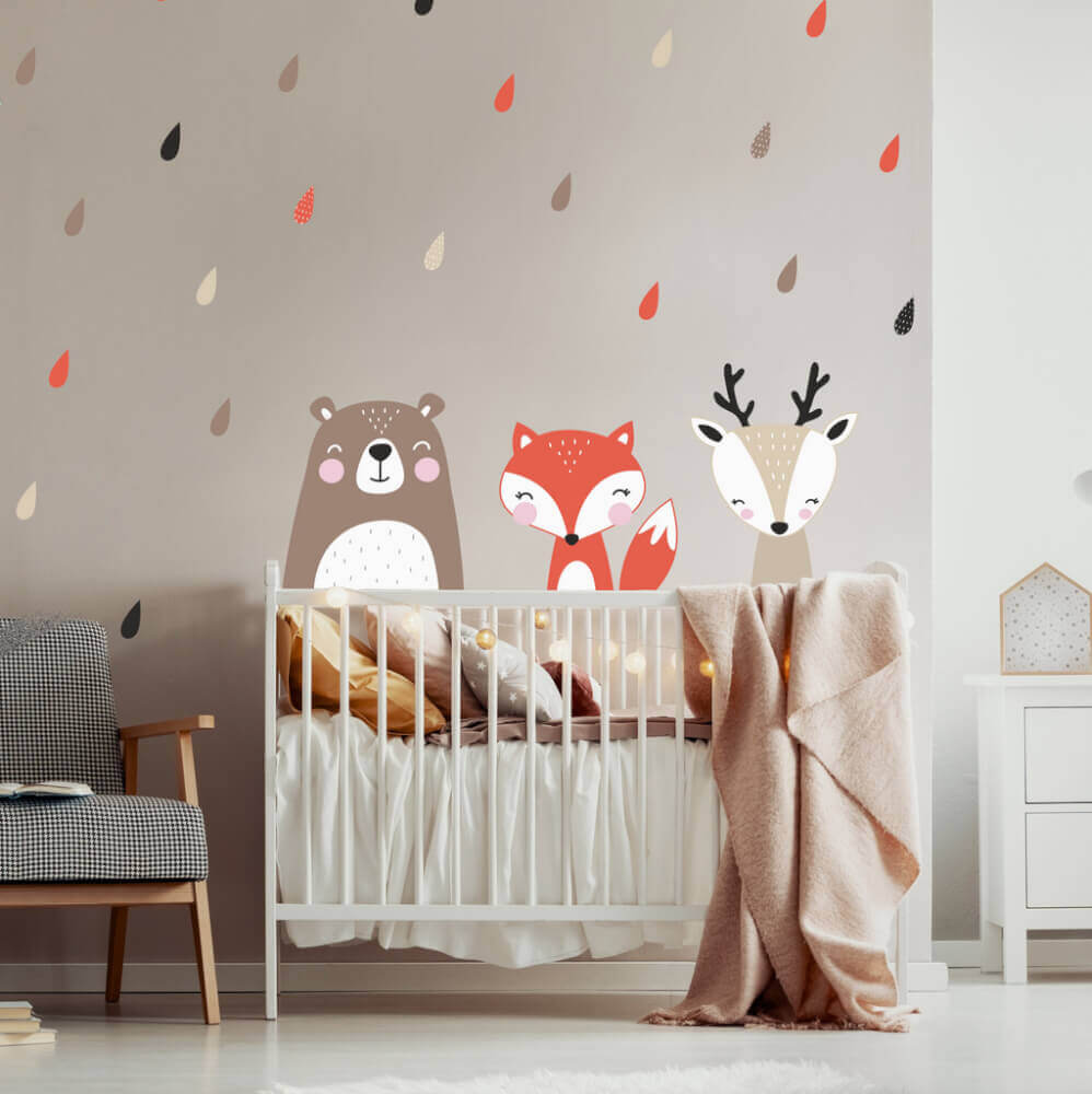 Stickers autocollants pour porte de chambre d'enfant Corbeau et Renard