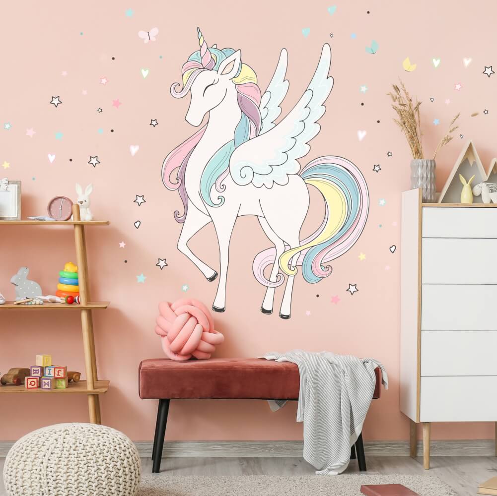 Sticker mural chambre enfant tête de lit licorne