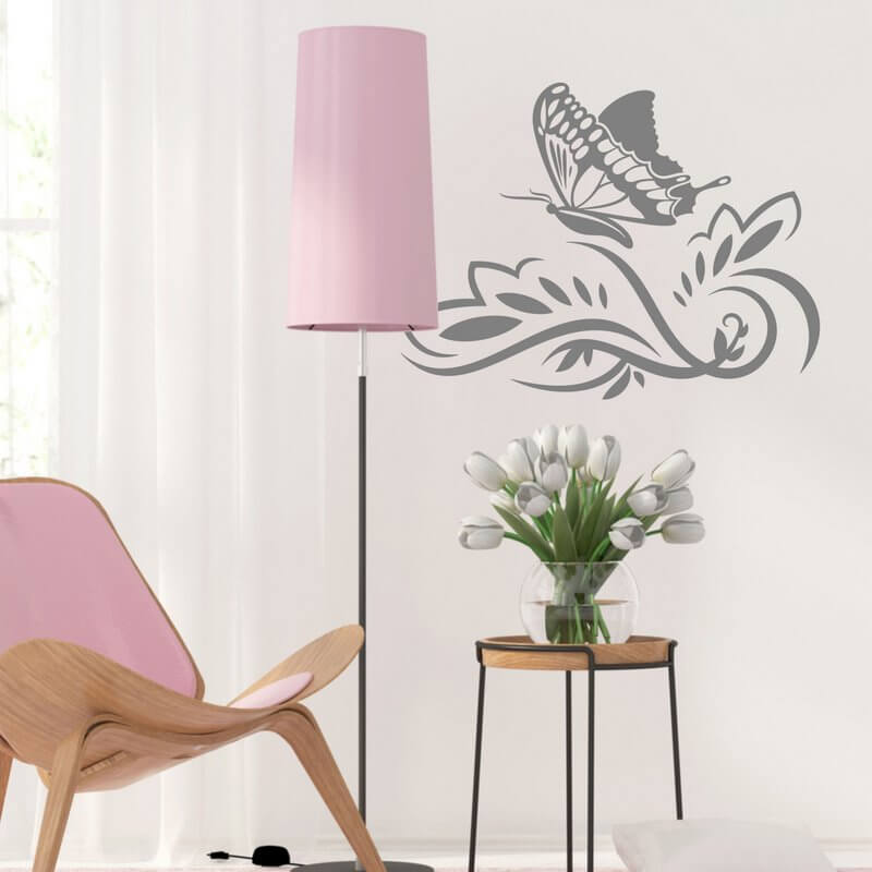 Sticker mural avec un ornement et un papillon de chez fabricant  directement.