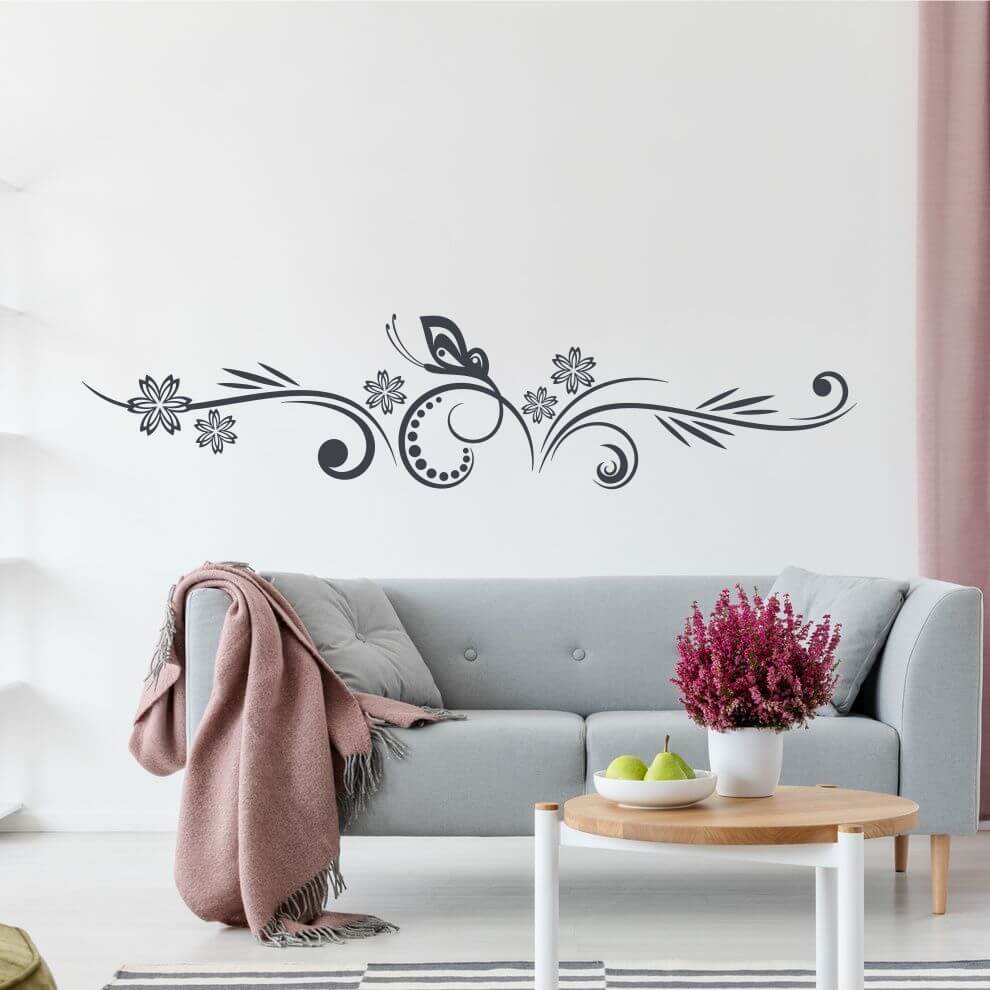 Sticker mural avec un ornement et un papillon de chez fabricant  directement.