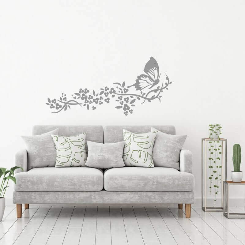 Sticker mural - Papillons et fleurs