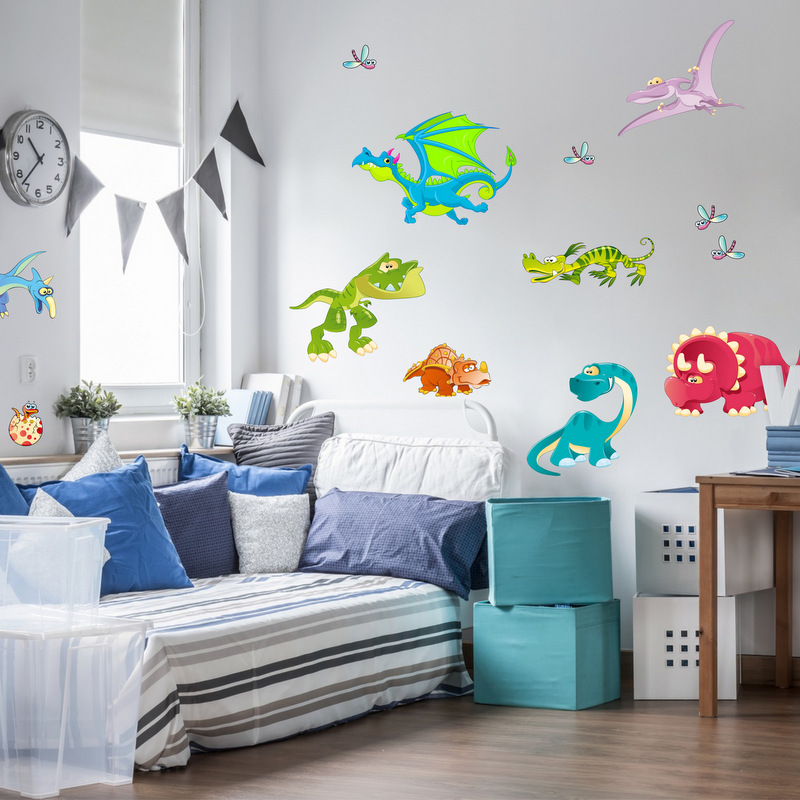 Dinosaures en couleurs vives pour décorer une chambre d'enfant