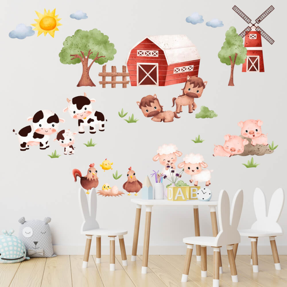 Stickers muraux enfants - Ferme avec animaux
