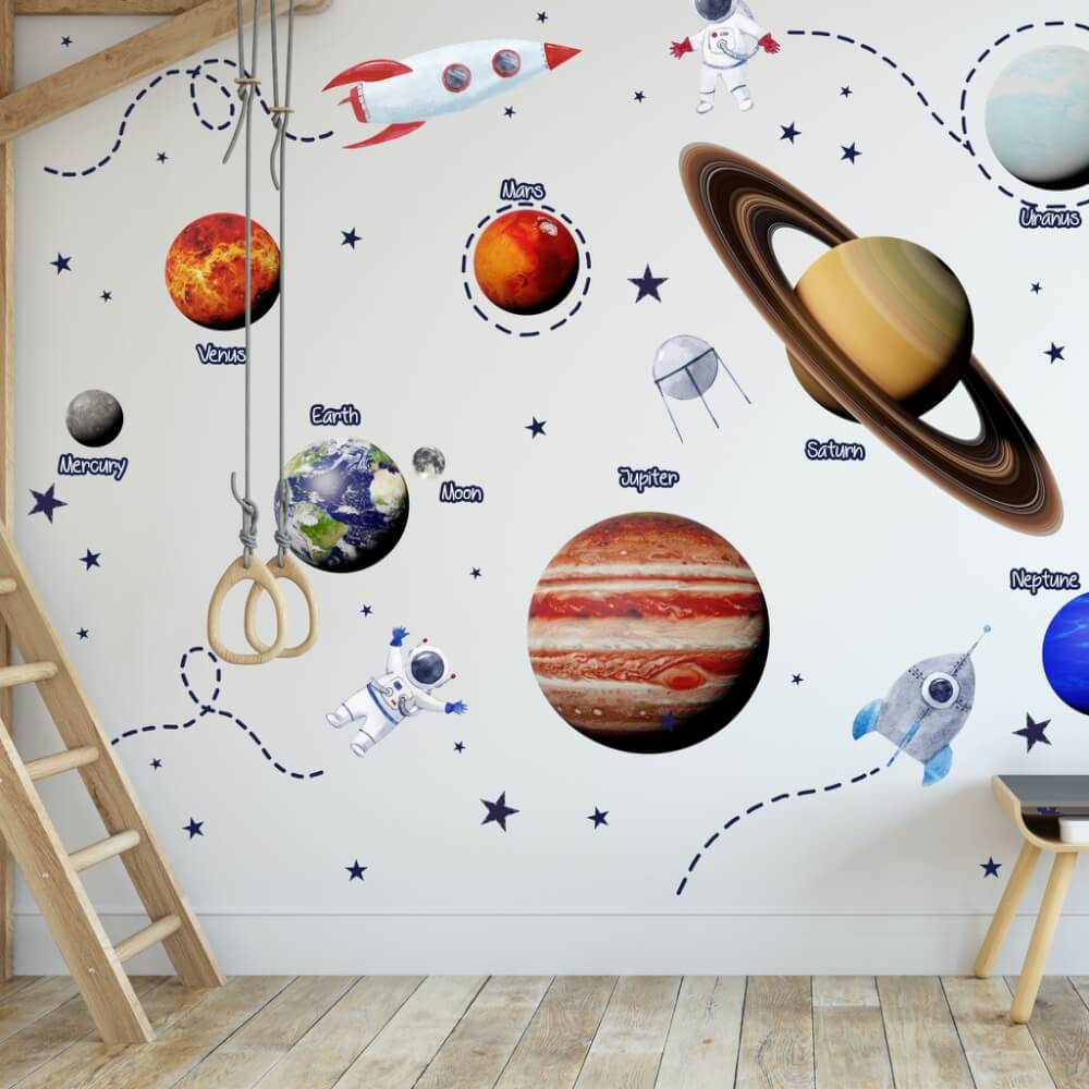 Stickers Muraux Enfants - Stickers Chambre Bebe Animaux Planet Planètes  Étoiles Système Solaire Stickers pour Chambres d'enfants