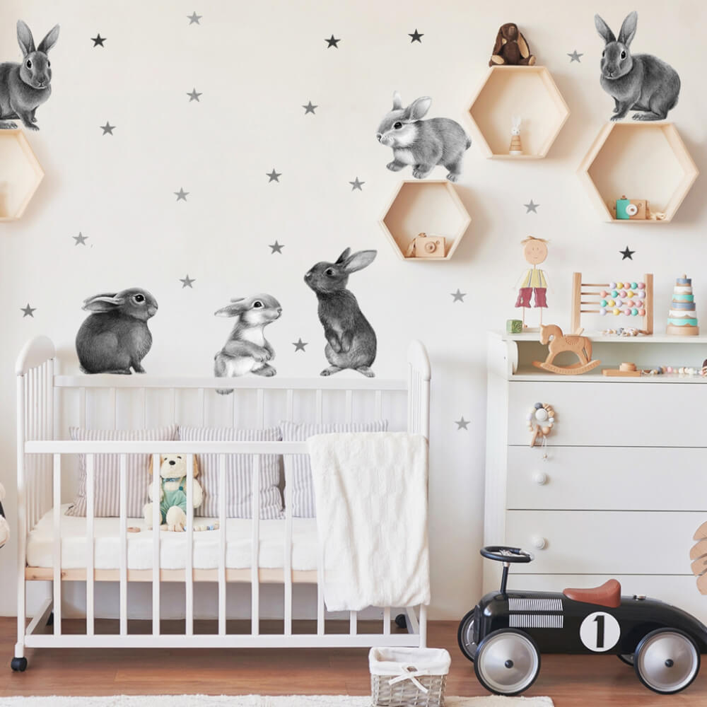 Stickers muraux - Lapins gris pour chambre d'enfant
