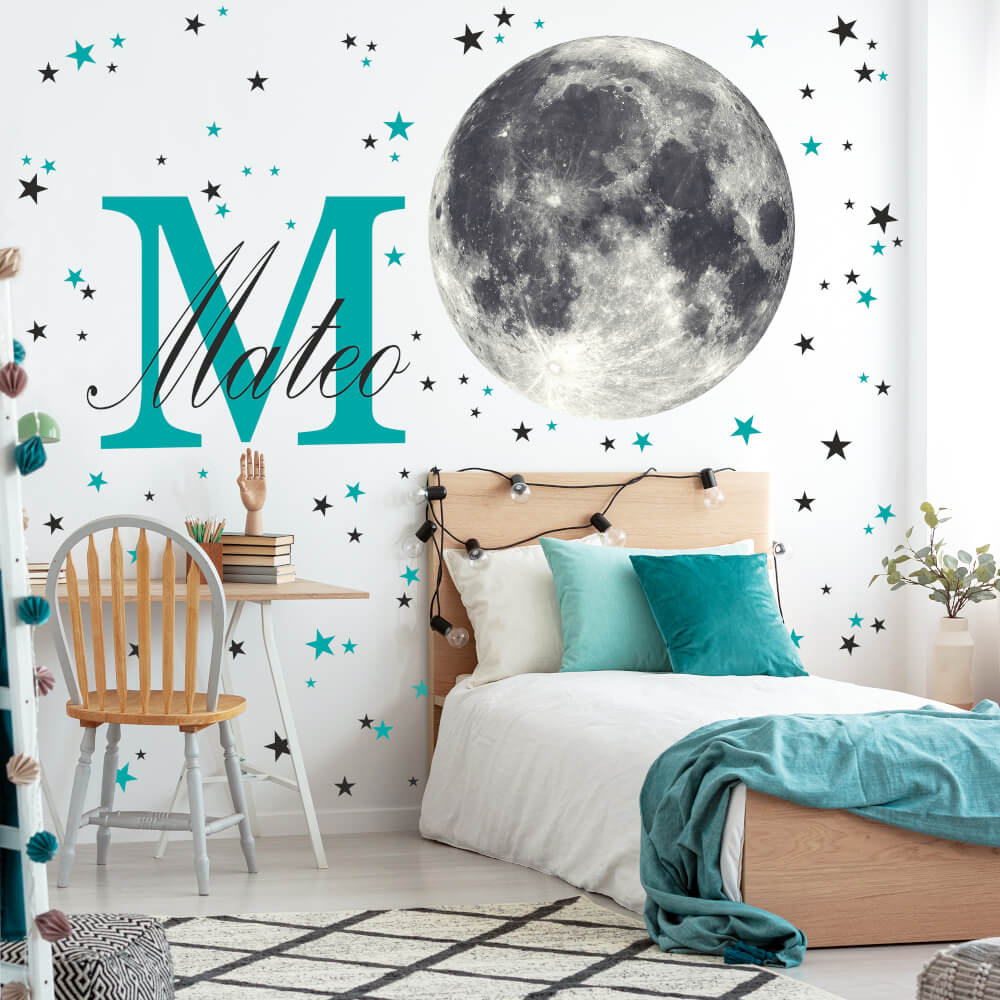 Stickers prénoms - Lune avec étoiles