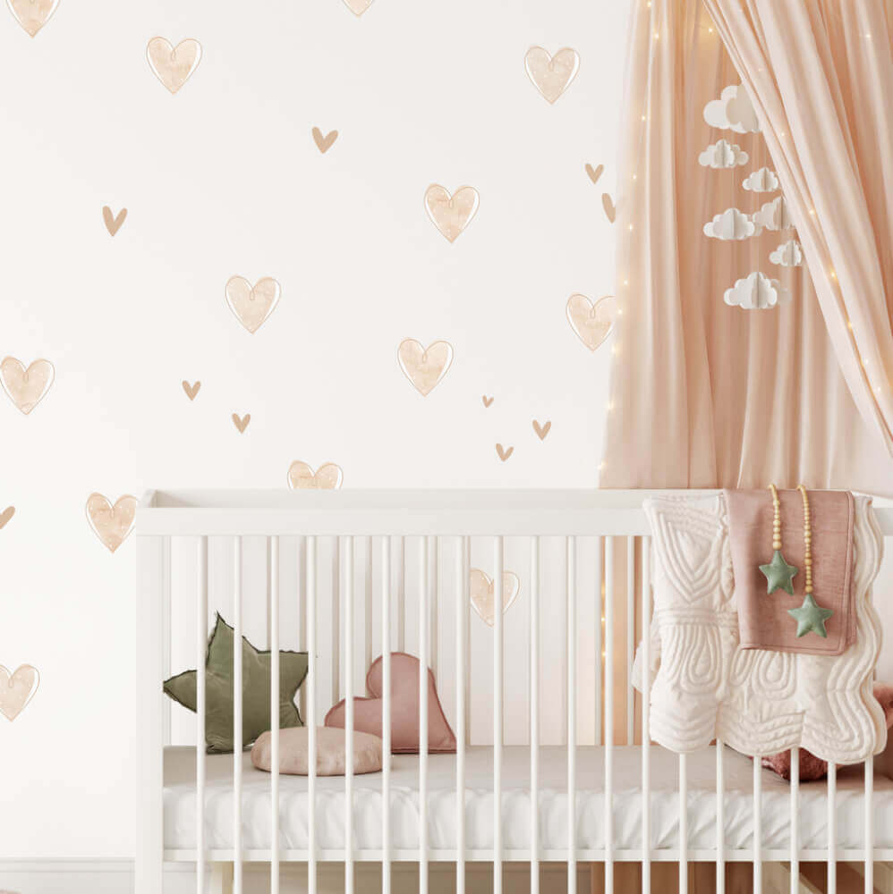 Stickers textiles INSPIO - Cœurs beiges pour chambre d'enfant