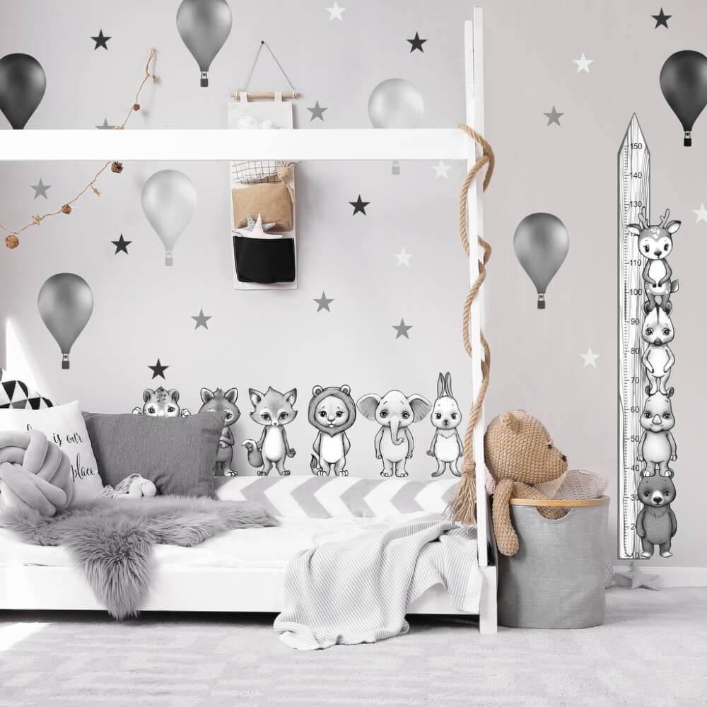 Un grand ensemble de stickers animaux en gris dans le style scandinave