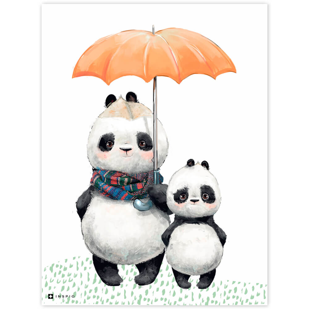 Deux pandas avec un parapluie