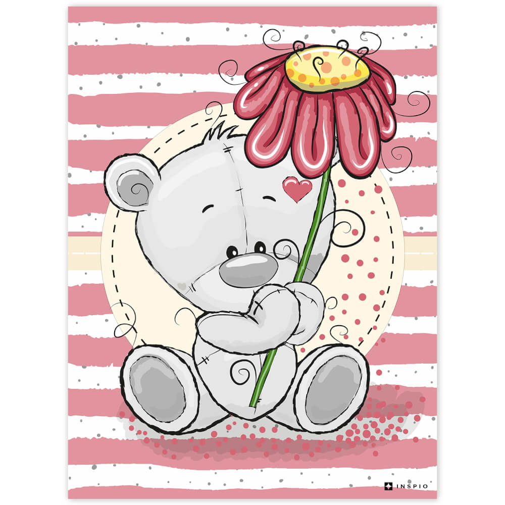 Plaque décorative avec un ourson adorable avec une fleur