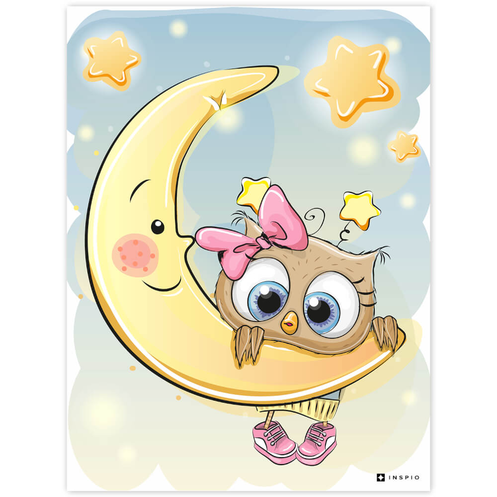 Plaque décorative Chouette mignonne sur la lune
